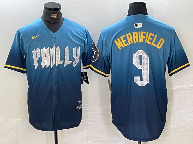 Men Philadelphia Phillies #9 Merrifield Blue City Edition 2024 Nike MLB Jersey style 1